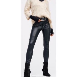 Free People Black Faux Leather Moto Pants